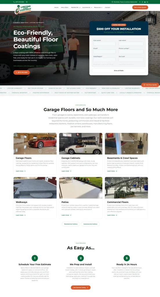Website built for Lifetime Green Coatings